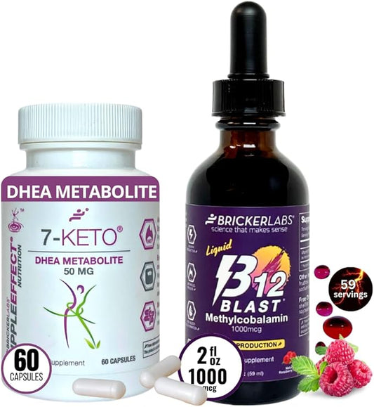 MetaboBoost Duo: Fat-Burning & Energy Essentials: 7-Keto DHEA Metabolite 50mg Weight Management Support and B12 Blast Methylcobalamin 1000mcg sublingual Liquid Energy Vitamins