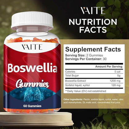 Boswellia Serrata Extract Gummies 1200mg – Joint Support Supplement with Indian Frankincense, Boswellic Acid, and Botanical Resin Extract, Vegetarian for Women and Men, Non-GMO, Gluten-Free