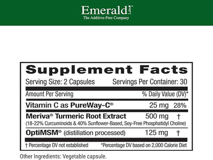 Emerald Labs Meriva Turmeric Plus - Meriva Turmeric, PureWay-C Vitamin C & OptiMSM - Supports Joint Health & Immune Response - 60 Vegetable Capsules (Up to 60-Day Supply)