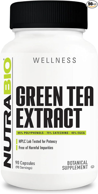 NutraBio Green Tea Extract, Adds Antioxidant Benefits and Helps Overall Health and Well-Being, 500mg - 90 Capsules