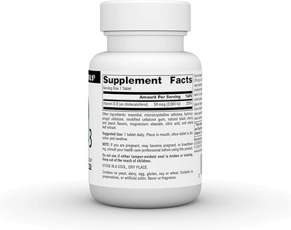 Source Naturals Vitamin D-3 2000 iu Supports Bone & Immune Health - Black Cherry Peach Flavor - 120 Fast Melt Tablets