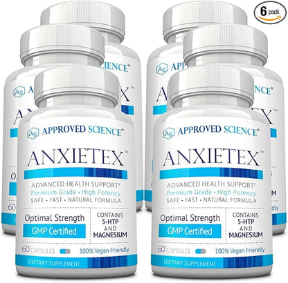 Approved Science Anxietex - Calm and Relaxation - L-Theanine and Magnesium - 60 Capsules - Vegan Friendly - 6 Month Supply
