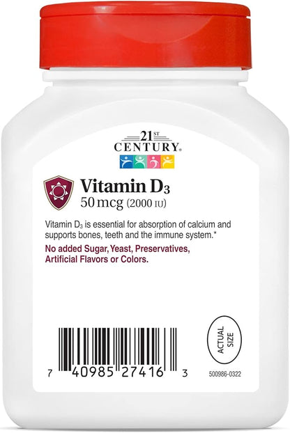 21st Century D3 2000 IU Softgels, 250 Count