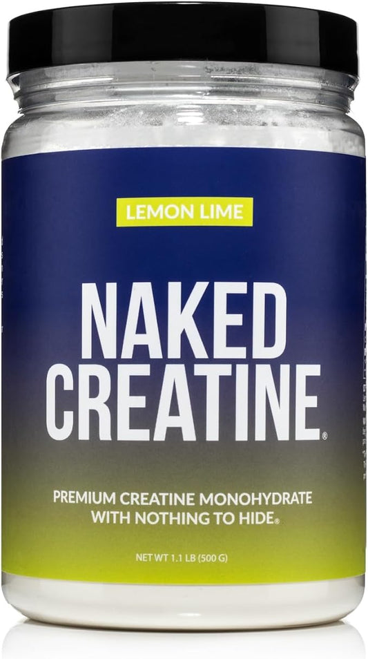 NAKED Pure Micronized Lemon Lime Creatine Monohydrate - 42 Servings - 500 Grams, 1.1Lb Bulk, Vegan, Non-GMO, Gluten Free, Soy Free. Aid Strength Gains, No Additives
