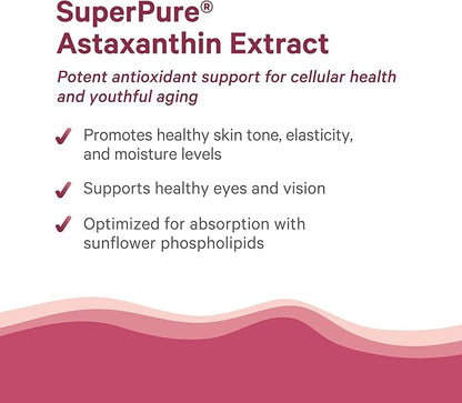 PURE SYNERGY SuperPure Astaxanthin Extract | Organic Astaxanthin from Algae with Sunflower Lecithin | Antioxidant Support for Skin and Eye Health (60 Capsules)