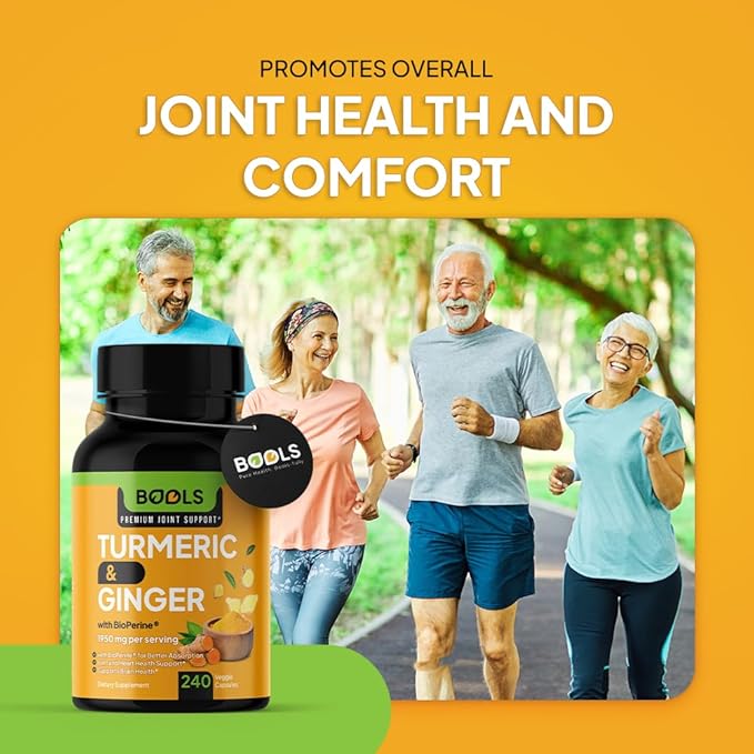 Bools Turmeric Curcumin Supplement with BioPerine & Ginger, Turmeric Curcumin with Black Pepper 1950mg for Max Absorption Joint Support- Non-GMO Turmeric Supplement, Vegan, 240 Capsules