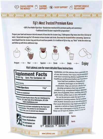 Taki Mai Traditional Kava Kava Powder 16oz – Premium Kava Root Powder with High Kavalactone Content for Relaxation, Stress Relief, Calmness and Sleep Support