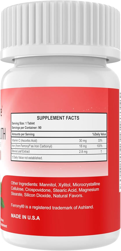 Chewable Iron Supplement for Women/Men(Carbonyl Iron 18 mg with Vitamin C 30 mg) Tablet in Orange Flavor 90 Count (1)