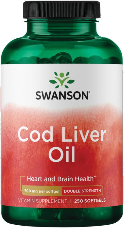 Swanson Cod Liver Oil - Wellness Supplement Promoting Bone, Skin Health, Vision Support & Immune System Function - Natural Formula with High Absorption Vitamin A - (250 Softgels, 700mg Each)
