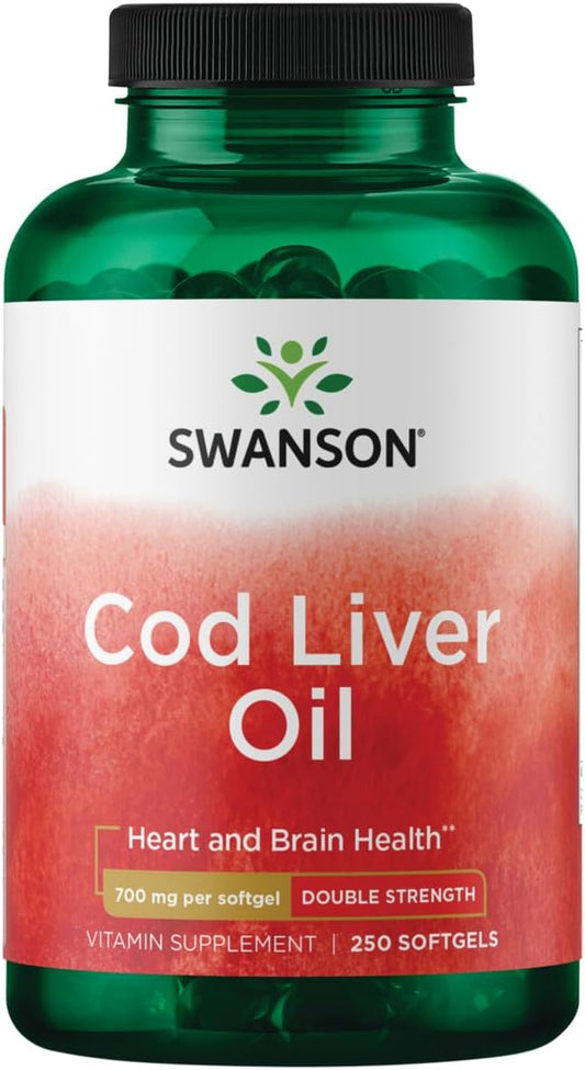Swanson Cod Liver Oil - Wellness Supplement Promoting Bone, Skin Health, Vision Support & Immune System Function - Natural Formula with High Absorption Vitamin A - (250 Softgels, 700mg Each)