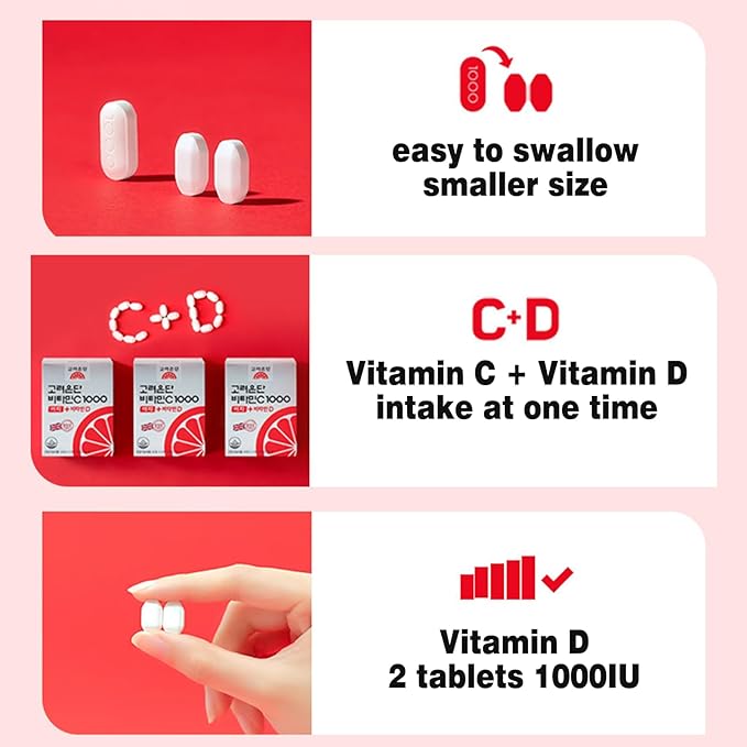 Vitamin C Korean Nutritional Supplement, for Korea Eundan Vitamin C 1000mg (1000IU Premium Individually Packaged 60 Days Supply / 120 Tablets 72g)