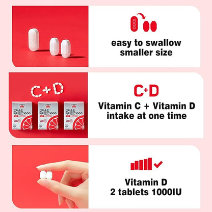 Vitamin C Korean Nutritional Supplement, for Korea Eundan Vitamin C 1000mg (1000IU Premium Individually Packaged 60 Days Supply / 120 Tablets 72g)