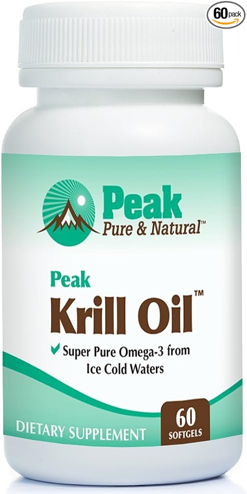 Peak Pure & Natural, Peak Krill Oil Supplement - Better Than Fish Oil for Joint and Heart Health - Krill Oil Brain Supplement - EPA, DHA, and Astaxanthin - 60 softgels