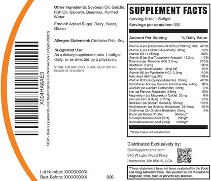 BulkSupplements.com Multivitamin for Women 50 Plus Softgels - Women's Daily Vitamins, Multimineral Supplement - Complete Multivitamin with Fish Oil - 1 Softgel per Serving, 300 Count (Pack of 1)