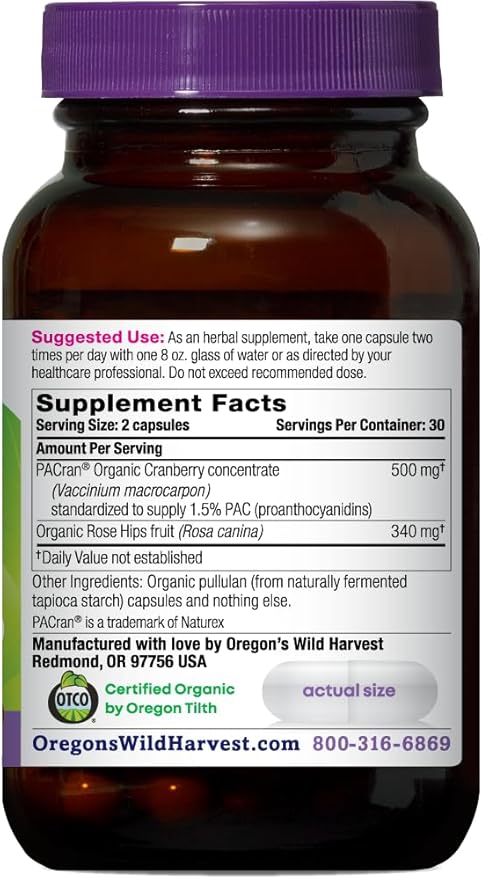 Oregon's Wild Harvest Non-GMO Gluten-Free Cranberry, Organic Herbal Supplements, 60 Count