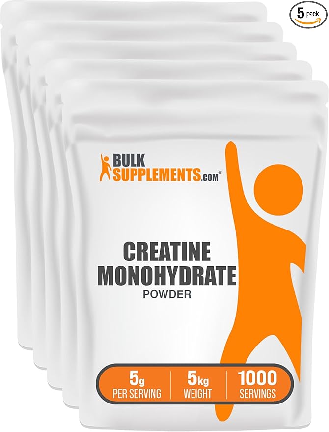 BulkSupplements.com Creatine Monohydrate Powder - Creatine Supplement, Micronized Creatine, Creatine Powder - Unflavored & Gluten Free, 5g (5000mg) per Servings, 5kg (11 lbs) (Pack of 5)
