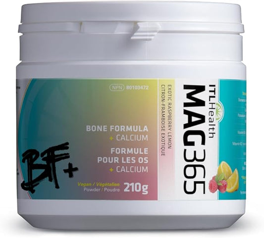 ITL Health BF Plus Calcium Zinc Magnesium Powder with D3, K2, C, B6, Boron, Zinc and Potassium | for Optimal Bone Health, and Immune Support (Exotic Raspberry Lemon, 210g)