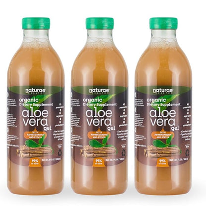 Naturae Healthy Organic Aloe Vera juice with Ashwagandha & Stevia -Cold processed- Fresh Aloe Vera leaves- 33.81 Fl Oz each bottle