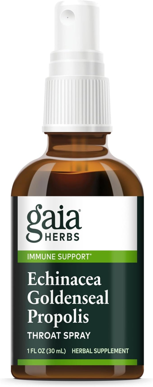 Gaia Herbs Echinacea Goldenseal Propolis Throat Spray - for Immune Support & Throat Health - with Licorice Root, Thyme, Echinacea, Peppermint & Oregon Grape - Organic 1 Fl Oz Spray Bottle
