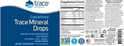 Trace Minerals ConcenTrace Trace Mineral Drops - Liquid Supplement for Bone & Joint Support - Aids Hydration & Electrolyte Restoration - Unflavored, 4 fl oz (48 Servings)