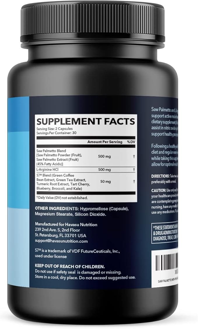 HAVASU NUTRITION High Strength Ashwagandha Supplement Capsules (45 Servings) & Saw Palmetto 500mg L-Arginine 500mg Complex (30 Servings)