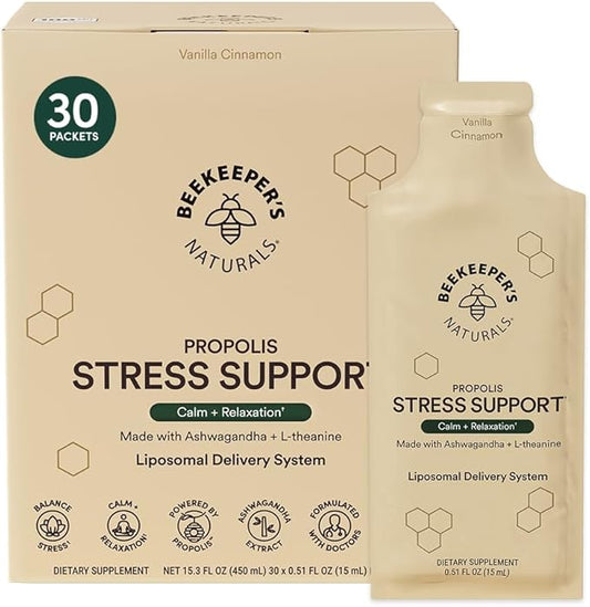 Ashwagandha Liposomal Stress Support by Beekeeper's Naturals, 600mg with Propolis, L-Theanine, Anti-Stress Support for Calm & Relaxation, 30ct