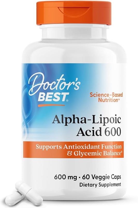 Doctor's Best Alpha-Lipoic Acid 600, Supports Antioxidant Function & Glycemic Balances, Non-GMO, Gluten Free, Vegan, Soy Free, 600 mg, 60 Veggie Caps