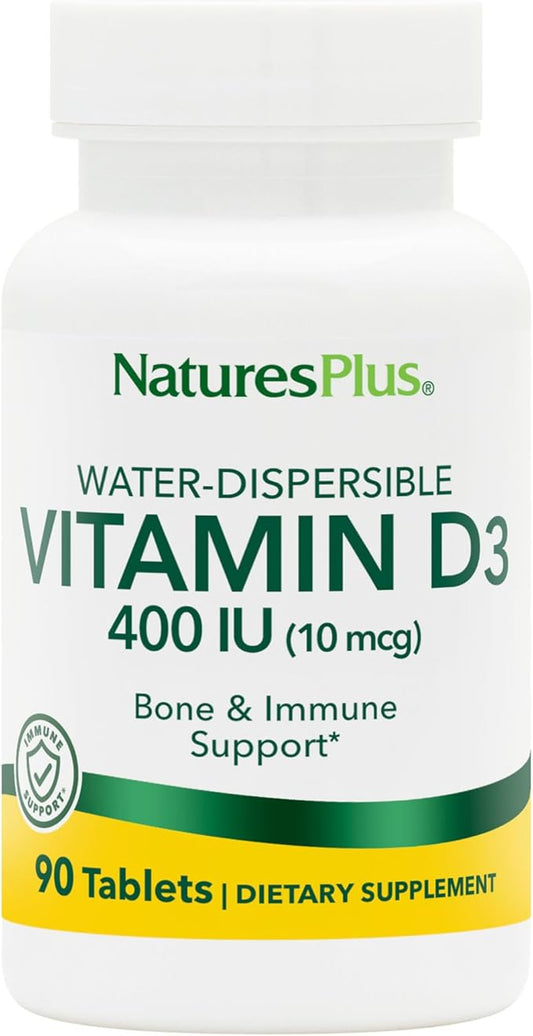 NaturesPlus Vitamin D3 (Cholecalciferol) - 400 iu, 90 Vegetarian Tablets - Bone Health, Heart Health & Immune System Support, Water Soluble for Maximum Absorption - Gluten-Free - 90 Servings