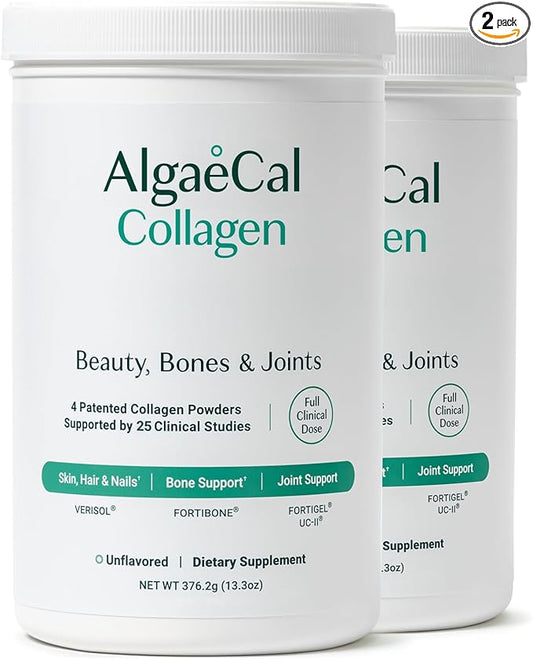 ALGAECAL Collagen: 4 Clinically-Supported Collagen Peptides VERISOL®, FORTIGEL®, UC-II®, FORTIBONE®, Anti-Aging Hydrolyzed Collagen Powder, 60 Servings, Made in USA