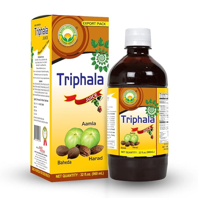 BASIC AYURVEDA Triphala Juice | 32.46 Fl Oz (960ml) | Organic Fruit Juice of Amla Bibhitaki & Haritaki | Natural Source of Vitamin C | for Healthy Hair & Digestion