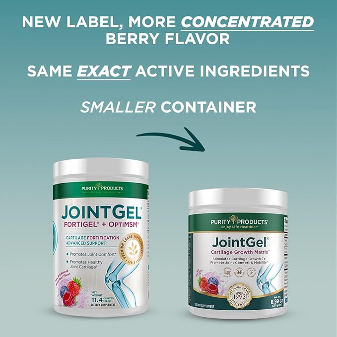 Purity Products JointGel Formula Collagen Peptides + MSM - Supports Joint Flexibility + Fortify Joint Cartilage - Berry Powder - 30 Day Supply