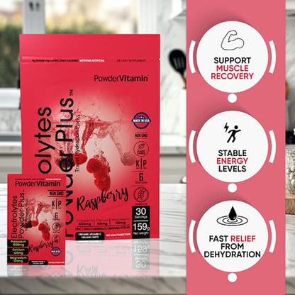 Electrolytes Powder Plus, Keto, Raspberry, Sugar Free, 1000mg Potassium, 120mg Calcium, 120mg Magnesium, Non-GMO, Zero Calories, 30 Hydration Packets