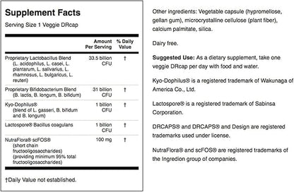 Swanson Ultra Potency Probiotic Digestive Health Immune System Support 66 Billion CFU Prebiotic NutraFlora scFOS 60 DRcaps Veggie Capsules (Caps)