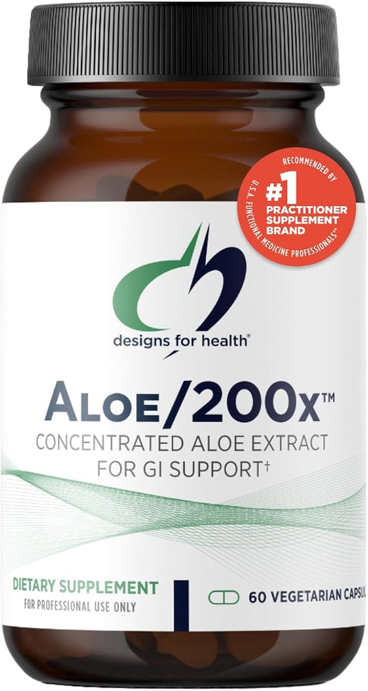 Designs for Health Aloe/200x - 200mg Aloe Vera Extract - Highly Concentrated Aloe Leaf Supplement for GI Support - Non-GMO, Vegetarian Pills (60 Capsules)