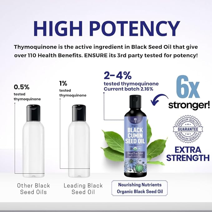 Organic Black Cumin Seed Oil-USDA-Cold Pressed –up to 6X Stronger Thymoquinone - Pure Nigella Sativa Cumin Seeds -Premium Supplement for Immune Support, Skin & Hair (8.5 oz)