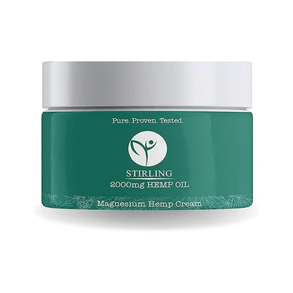 STIRLING Magnesium Cream - 2000mg Hemp Oil + Magnesium & Arnica - Promotes Relief for Joint and Muscle Discomfort, Back Support, and More - Made in USA with Premium Ingredients