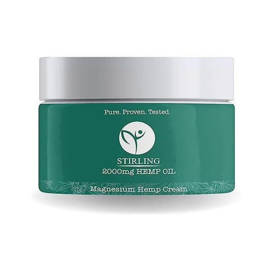 STIRLING Magnesium Cream - 2000mg Hemp Oil + Magnesium & Arnica - Promotes Relief for Joint and Muscle Discomfort, Back Support, and More - Made in USA with Premium Ingredients