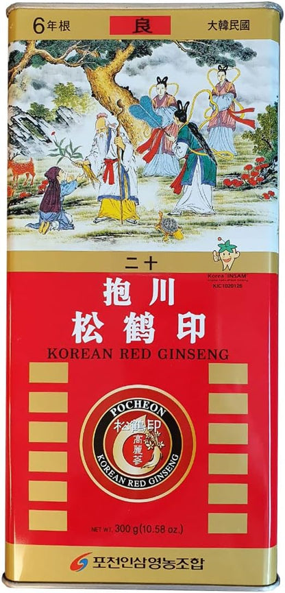 Pocheon 300g Korean Canned Dried Panax Red Ginseng 14 Roots 6Years Good Grade 300-20, Natural Immune Support