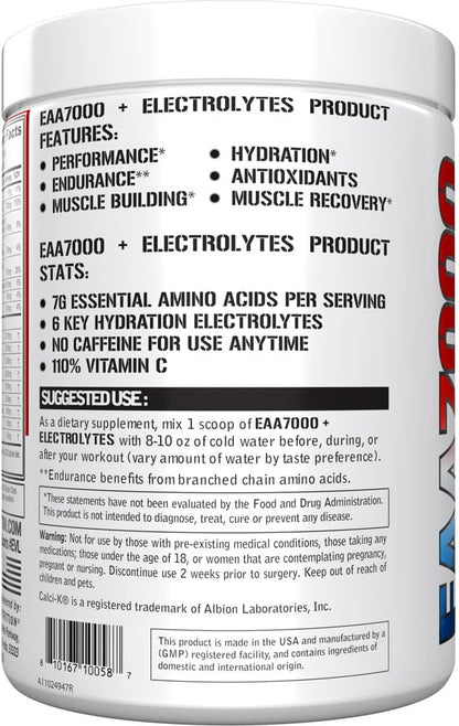 Evlution Nutrition EAA7000 + Electrolytes - Pre & Post Workout Powder - Muscle Building + Recovery Supplement - 7g EAAs + 5g BCAAs + 6 Key Electrolytes - Rapid Hydration - 30 Servings - Rocket Pop