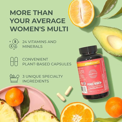 Primal Harvest Women+, Woman's Multivitamin Vitamin A, Vitamin C, Vitamin D and E, Vitamin B12, B6, Biotin, Zinc Supplements,1 Pack 60 Capsules
