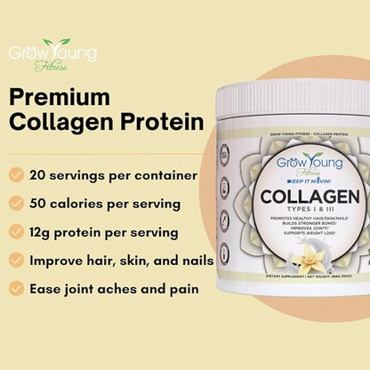 Grow Young Fitness Slim Fiber Supplement and Daily Probiotic Supplement and Vanilla Collagen Protein - Joint, Bone, and Digestion Support for Elderly