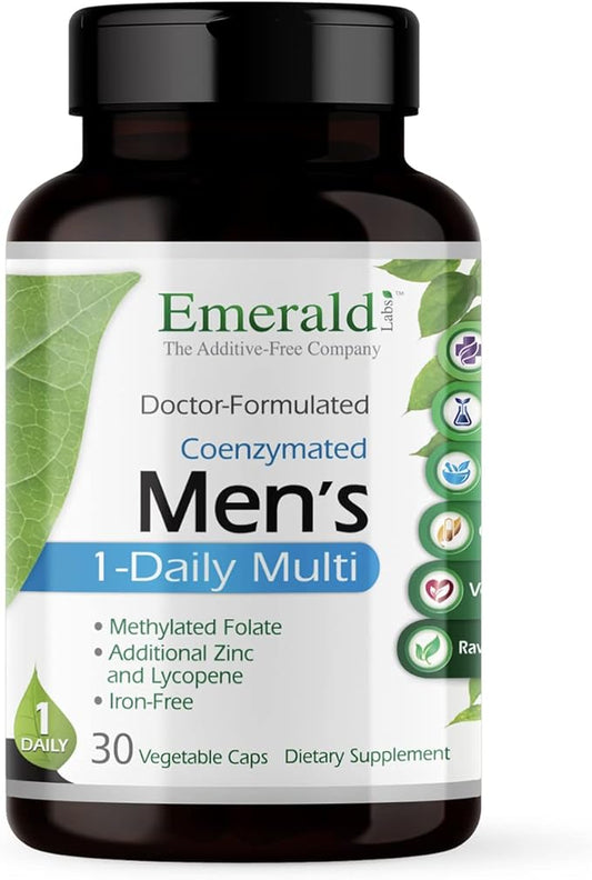 EMERALD LABS Men's 1 Daily Multi - Additive-Free Men's Multivitamin - Includes Lycopene, Zinc, Vitamin D3, & More - Supports Bones, Prostate & Vision* - 30 Vegetable Capsules