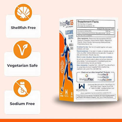 INVIGOFLEX® GS - Glucosamine Sulfate (Shellfish Free, Sodium Free & Vegetarian Safe) Non GMO, Gluten Free - with Boswellia Serrata - Knees, Hands, Back, and Hip Premium Joint Supplement