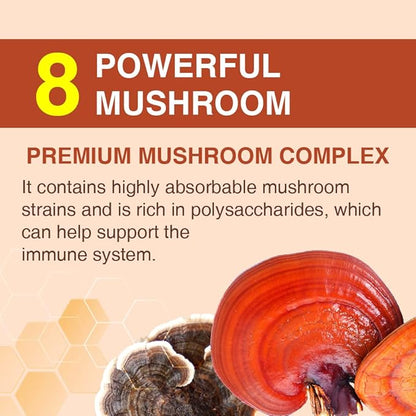 Lovita Mushroom Supplement, 8 in 1 Mushroom Complex, Lion’s Mane, Cordyceps CS-4, Reishi Spores, Turkey Tail, Maitake, for Natural Energy, Memory Support & Immune Support. 100 Vegan Capsules