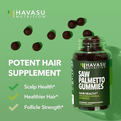 Saw Palmetto for Men Gummies - DHT Blocker Supplement for Hair Health and Male Patterned Balding - 120 Count - Supports Scalp and Prostate Wellness - Raspberry Flavor - Vegan, Non-GMO, 2 Month Supply