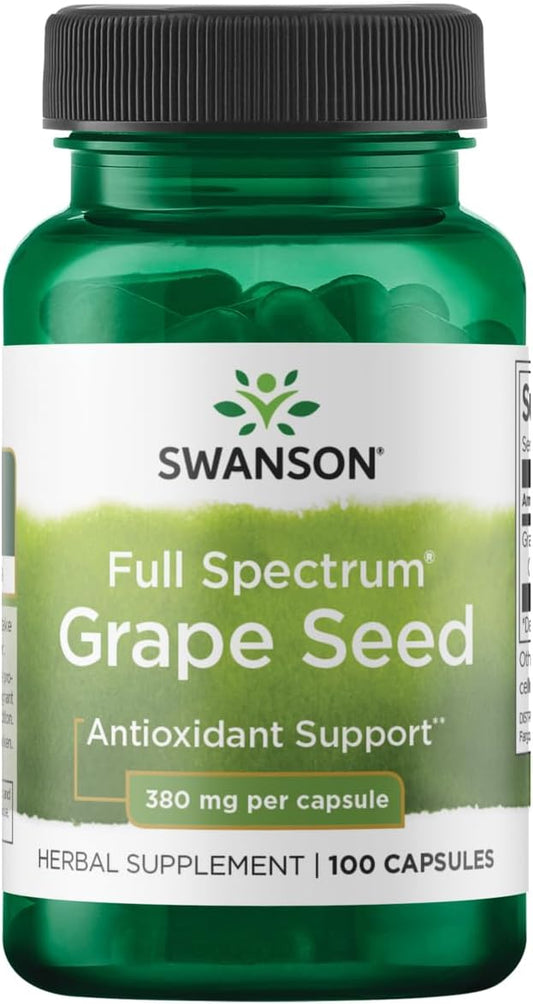 Swanson Grape Seed Heart Antioxidant Free Radicals Healthy Blood Pressure Support Polyphenols OPCS (Oligomeric Proanthocyanidins) Herbal Supplement 380 mg 100 Capsules