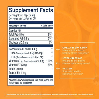 Wiley's Finest Cod Liver Oil - Orange Flavored Omega-3 Fish Oil Supplement - 765mg Omega-3s - 8.45 Oz (50 Servings)