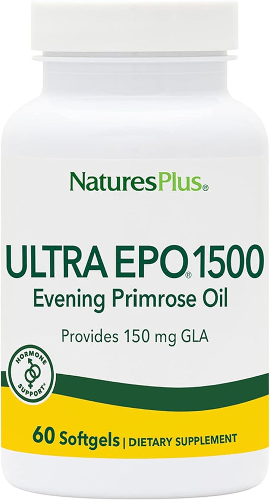 Natures Plus Ultra EPO 1500 - Evening Primrose Oil - Premenstrual and Menopausal Antioxidant Support - Promotes Clear Skin - Gluten Free - 60 Softgels, 60 Servings