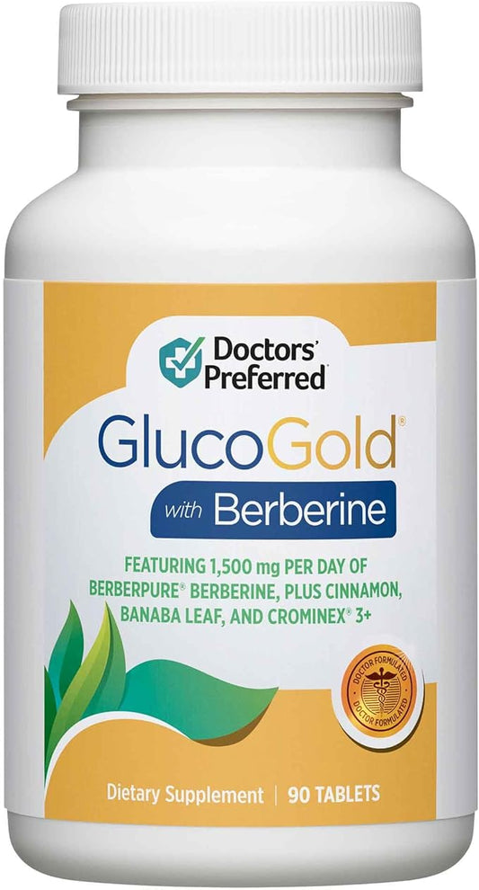 DOCTORS' PREFERRED GlucoGold with Berberine, Concentrated Cinnamon, Chromium, Banaba Leaf Extract (90 Tablets)