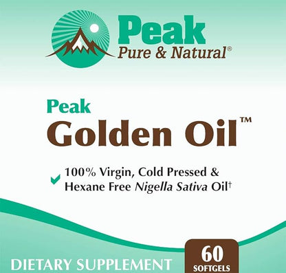 Peak Pure & Natural, Peak Golden Oil Cold Pressed Organic Black Seed Oil Supplement - Black Seed Oil for Digestive Health, Skin Nutrition, Joint Comfort - 60 Capsules